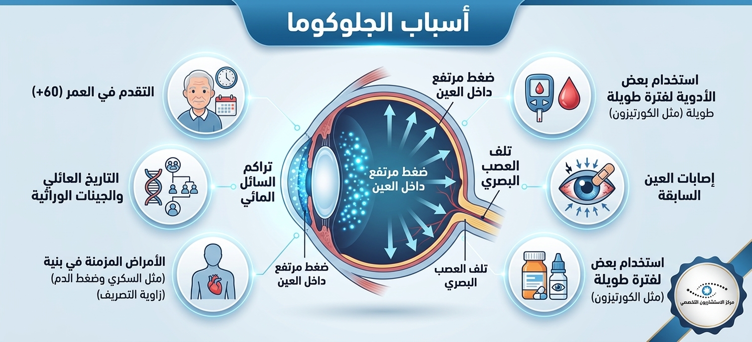 صورة توضح اهم اسباب الجلوكوما