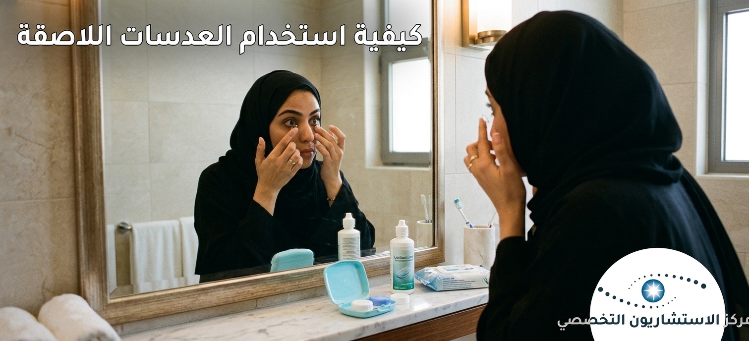 فتاة تحاول ارتداء عدسات لاصقه بطريقه صحيحه عبر شرح كيفية استخدام العدسات اللاصقة